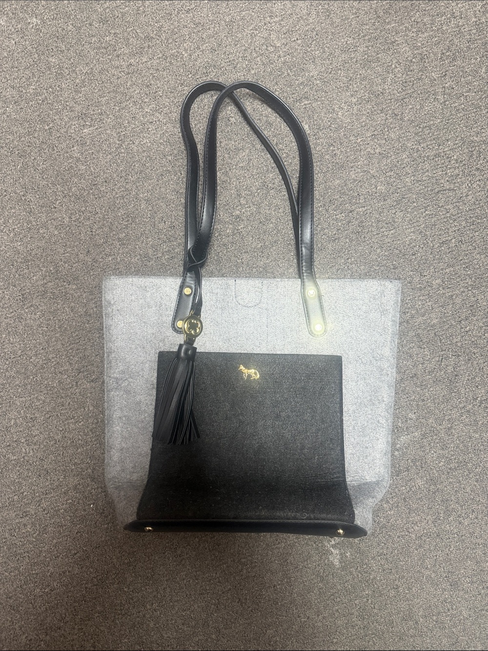Emma Fox Gray Tote with Black Front Pocket and Tassel